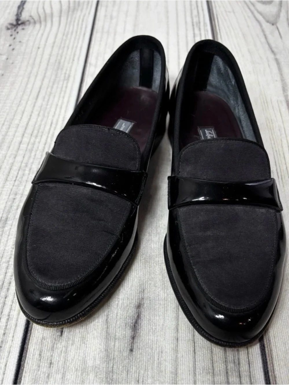 Salvatore Ferragamo Black Men's Slip-On Loafers with Patent Band